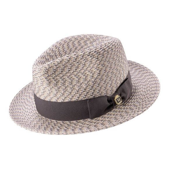 MONTIQUE MEN'S  GREY-WHITE WEAVE PATTERNED FEDORA HAT. H96 - Picture 2 of 2